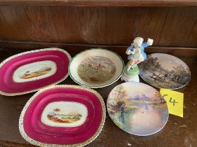 2 Hand painted dishes, other plates and a figure