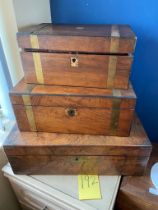 3 Victorian walnut writing boxes a/f