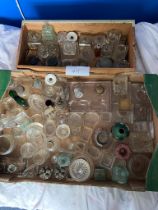 A large quantity of antique ink wells some a/f, some salts and perfume bottles