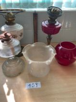 Oil lamps, shades a/f