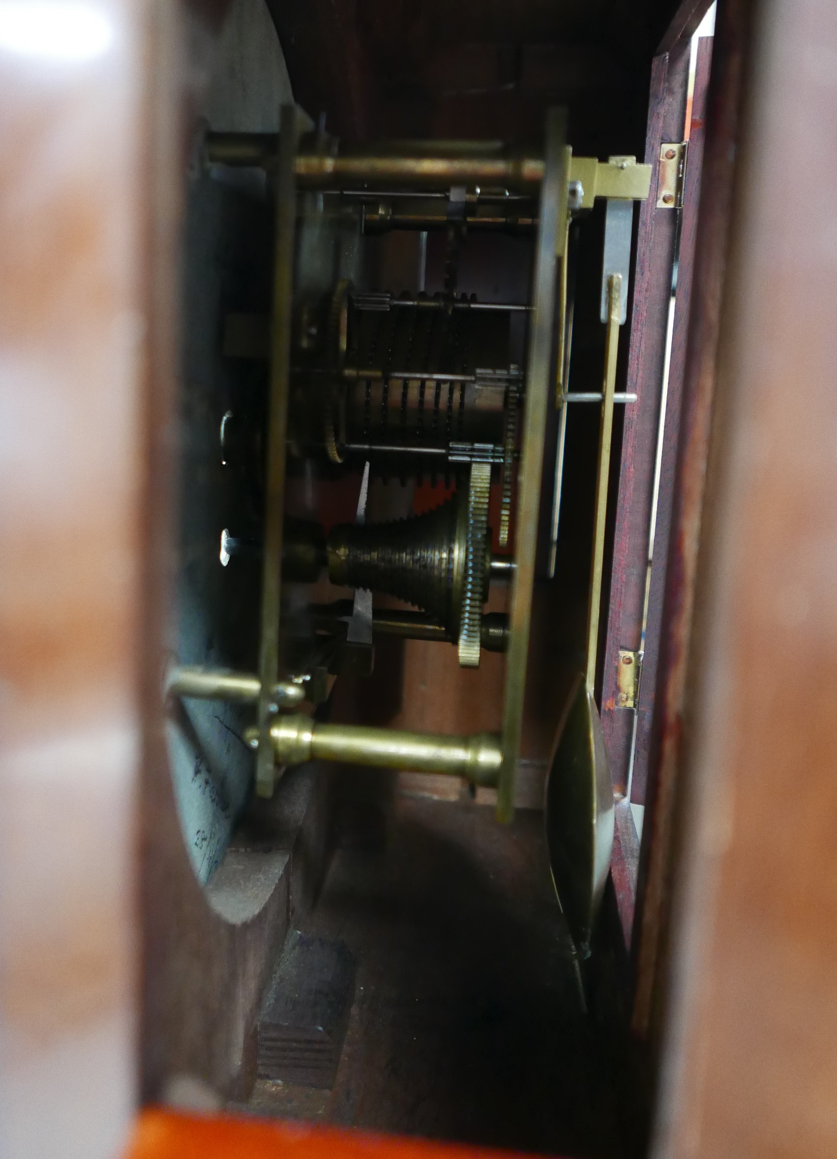 A good late Victorian mahogany library clock with a 12 inch painted dial signed MUNSEY & Co Ltd - Image 11 of 11