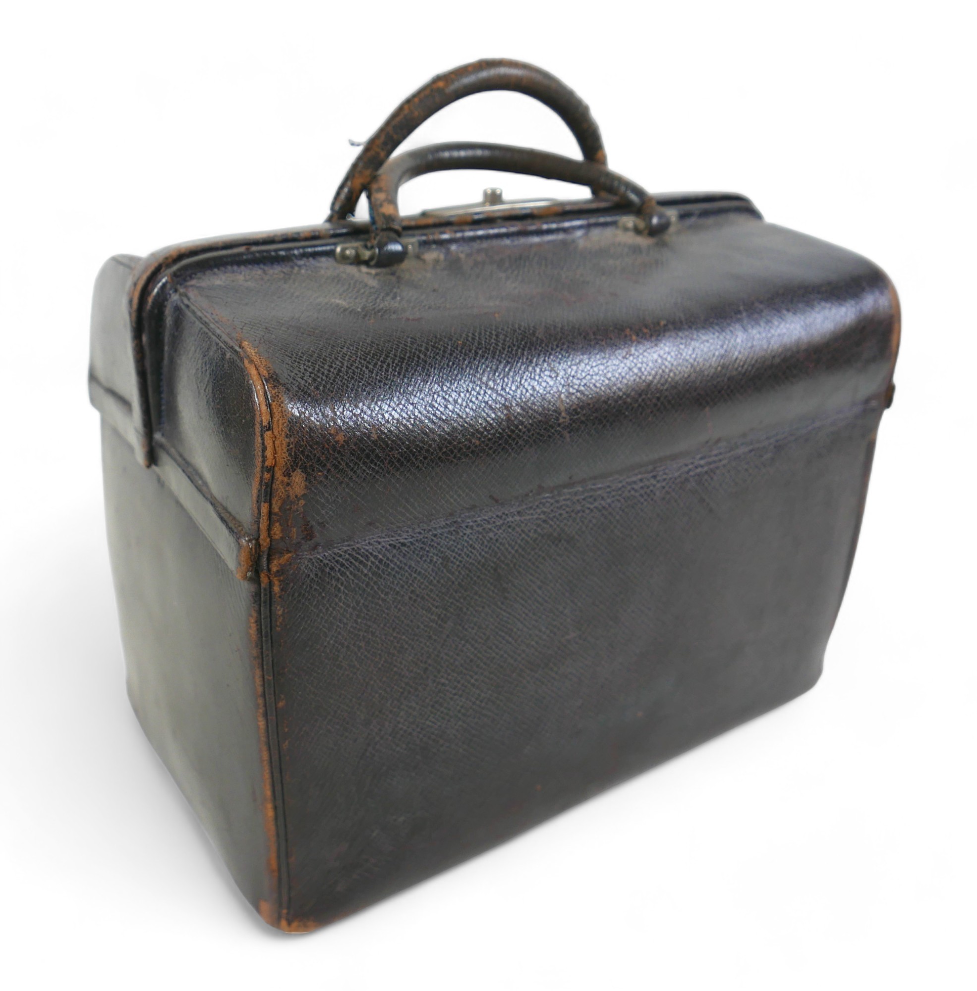 A late Victorian leather fitted travel case with a fitted interior housing bottles and brushes, with - Image 3 of 14