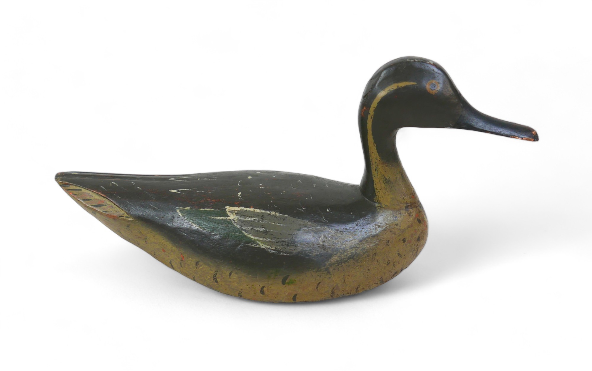 A well carved and painted decoy duck, 35cm by 13cm by 17m tall. - Image 3 of 7