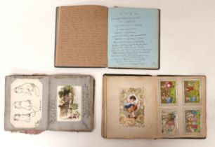 Three Victorian scrapbooks one filled with watercolours including landscapes and one of a boy