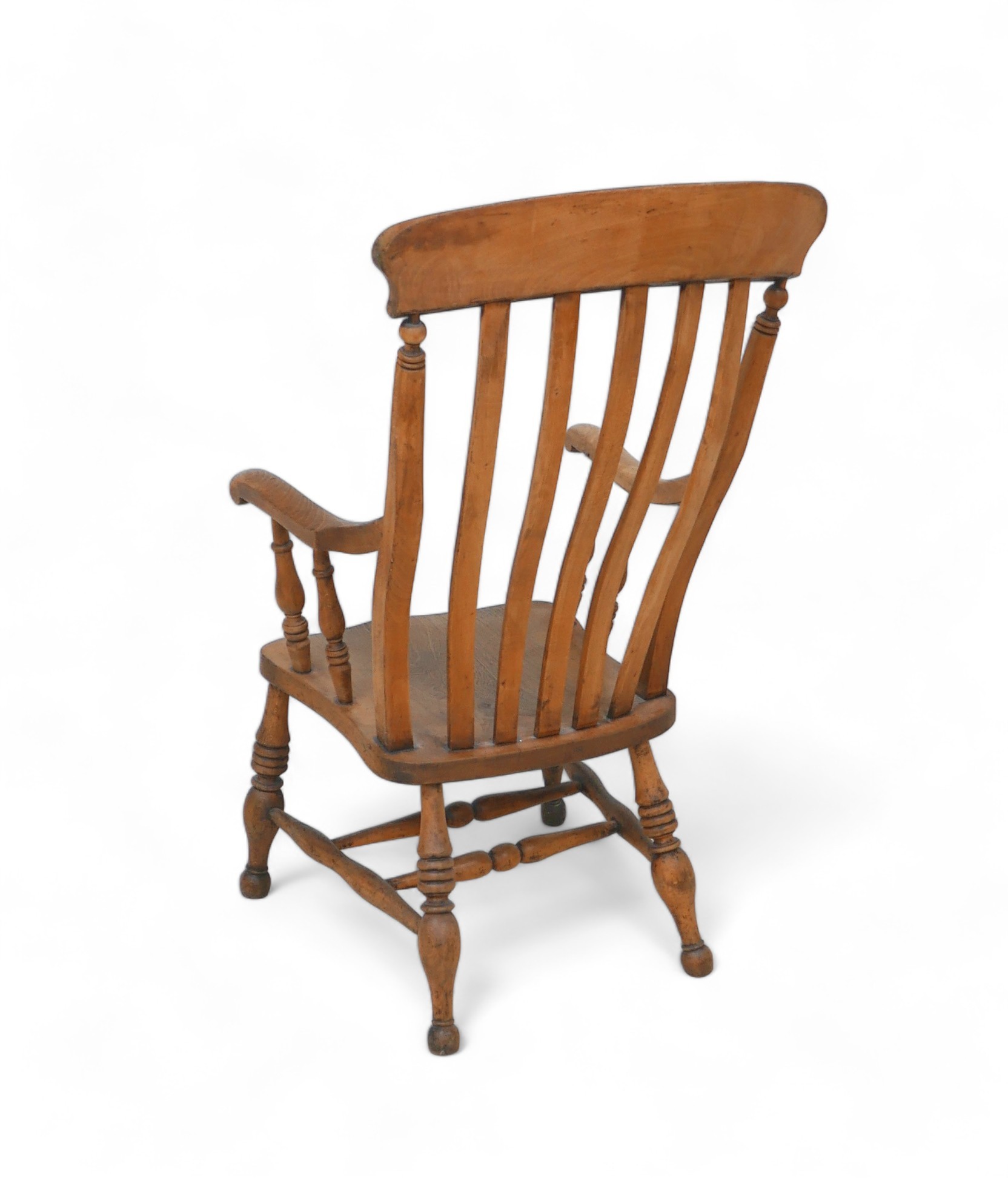 A Victorian ash and elm slat back grandfather chair, with maker's mark initials 'BR' stamped to - Image 5 of 7