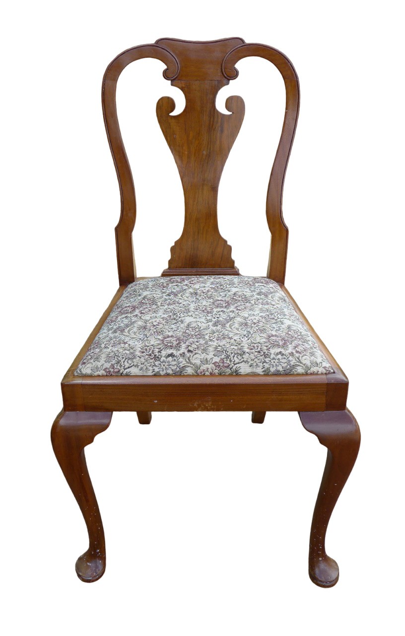 A set of four mid 20th century walnut veneered dining chairs, in Queen Anne style, with drop in - Image 3 of 12