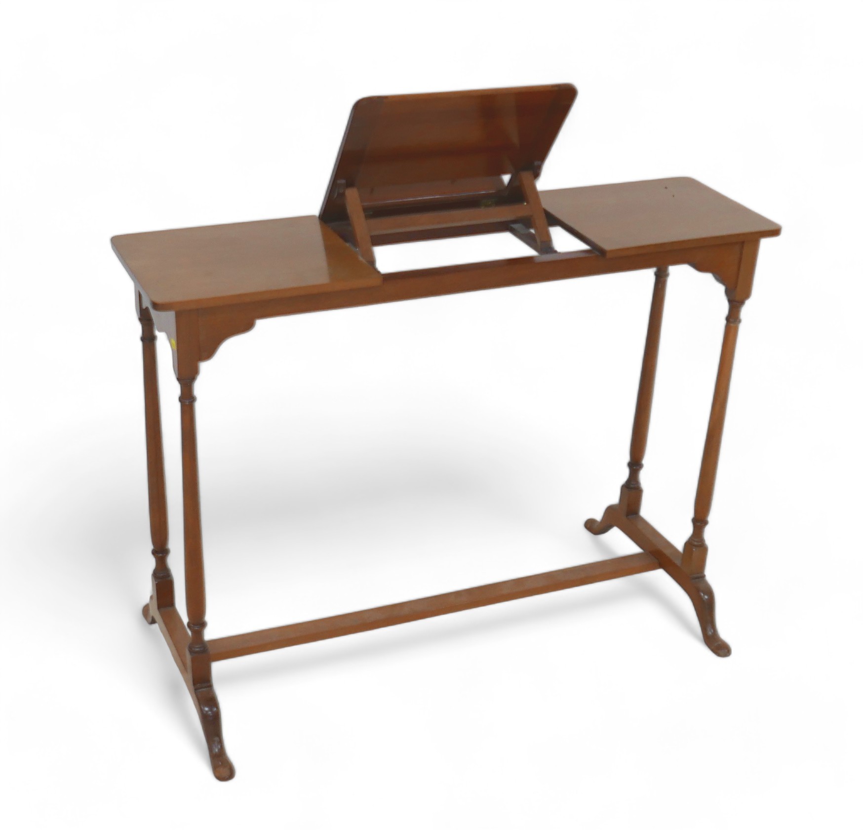 An early 1900s mahogany library reading table with a folding bookrest 93.5 by 46.5 by 68.5cm tall. - Image 10 of 11