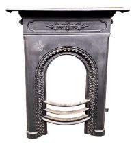 A Victorian black cast iron fire surround and grate, grate 28.5 by 20.5 by 11.5cm high, and guard 38