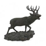 After Christopher Fratin, (French 1801-1864): a brinze sculpture, modelled as a braying stag, on