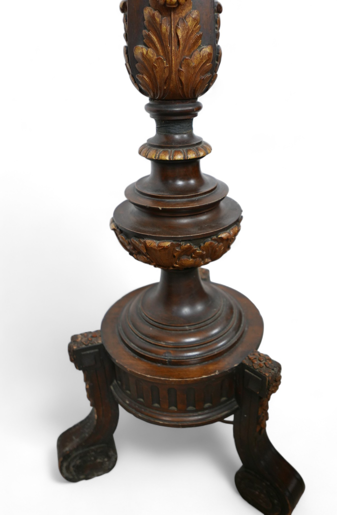 A Walnut standard lamp with gilt acanthus and vine carved gilt decoration.30cm by 30cm by 170cm - Image 2 of 7