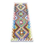 Multicolour geometric 100% hand knotted woollen carpet runner rug, 161 by 63.