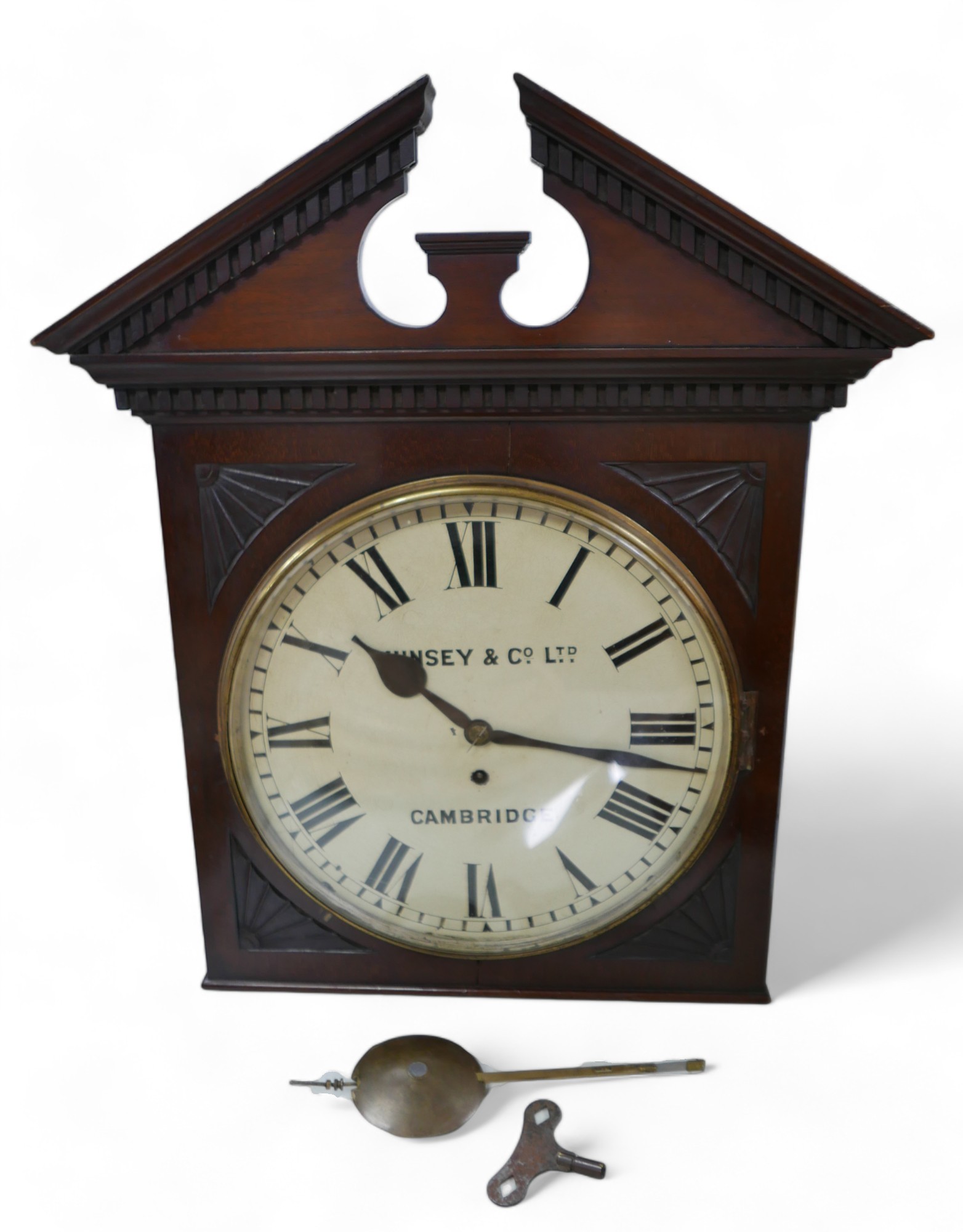 A good late Victorian mahogany library clock with a 12 inch painted dial signed MUNSEY & Co Ltd - Image 4 of 11