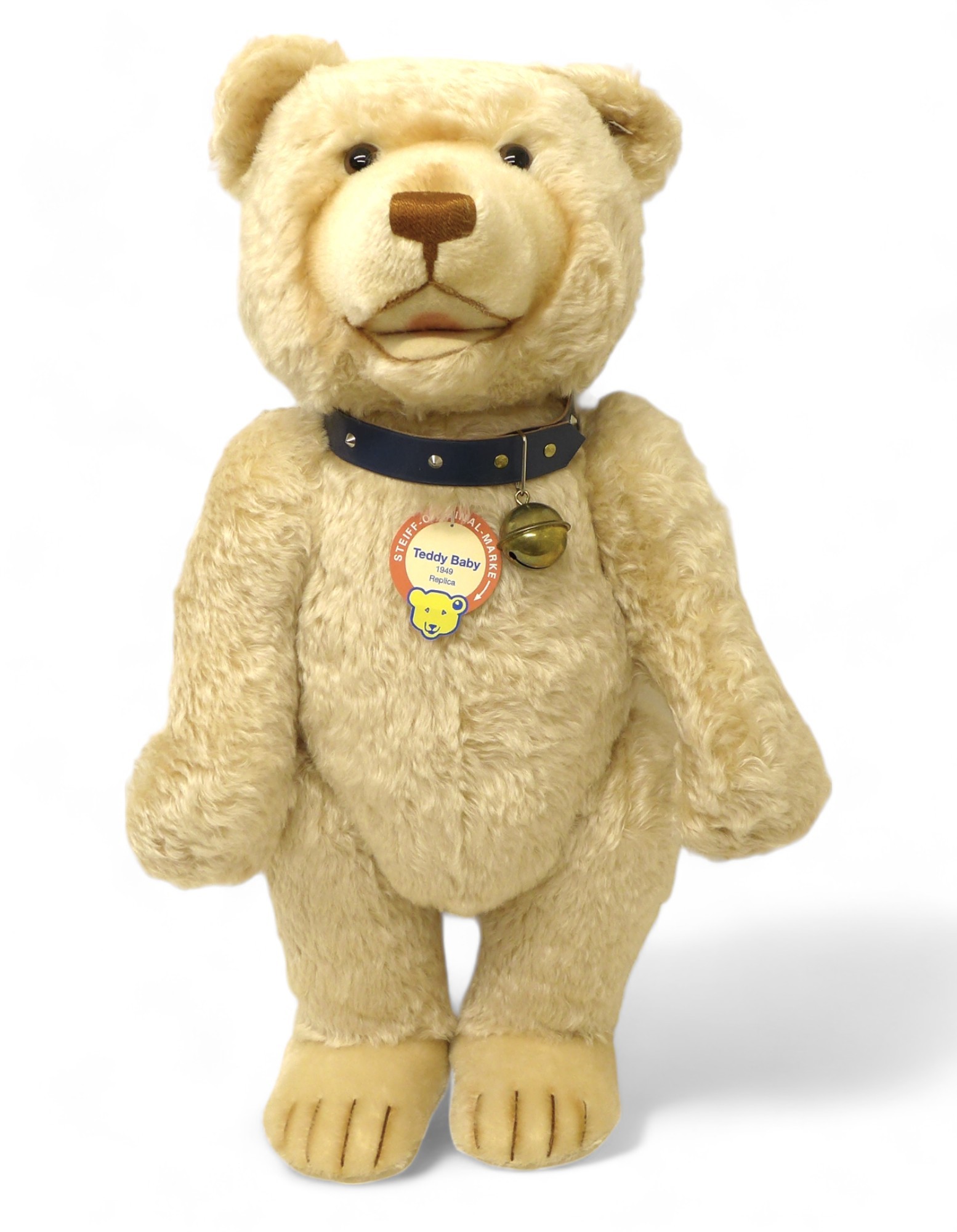 Steiff Teddy Baby 1949 replica, maize mohair posable five jointed bear standing 75cm tall, with open - Image 5 of 12