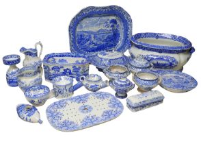 A collection of over thirty pieces of 19th century Copeland & Garrett blue and white wares,