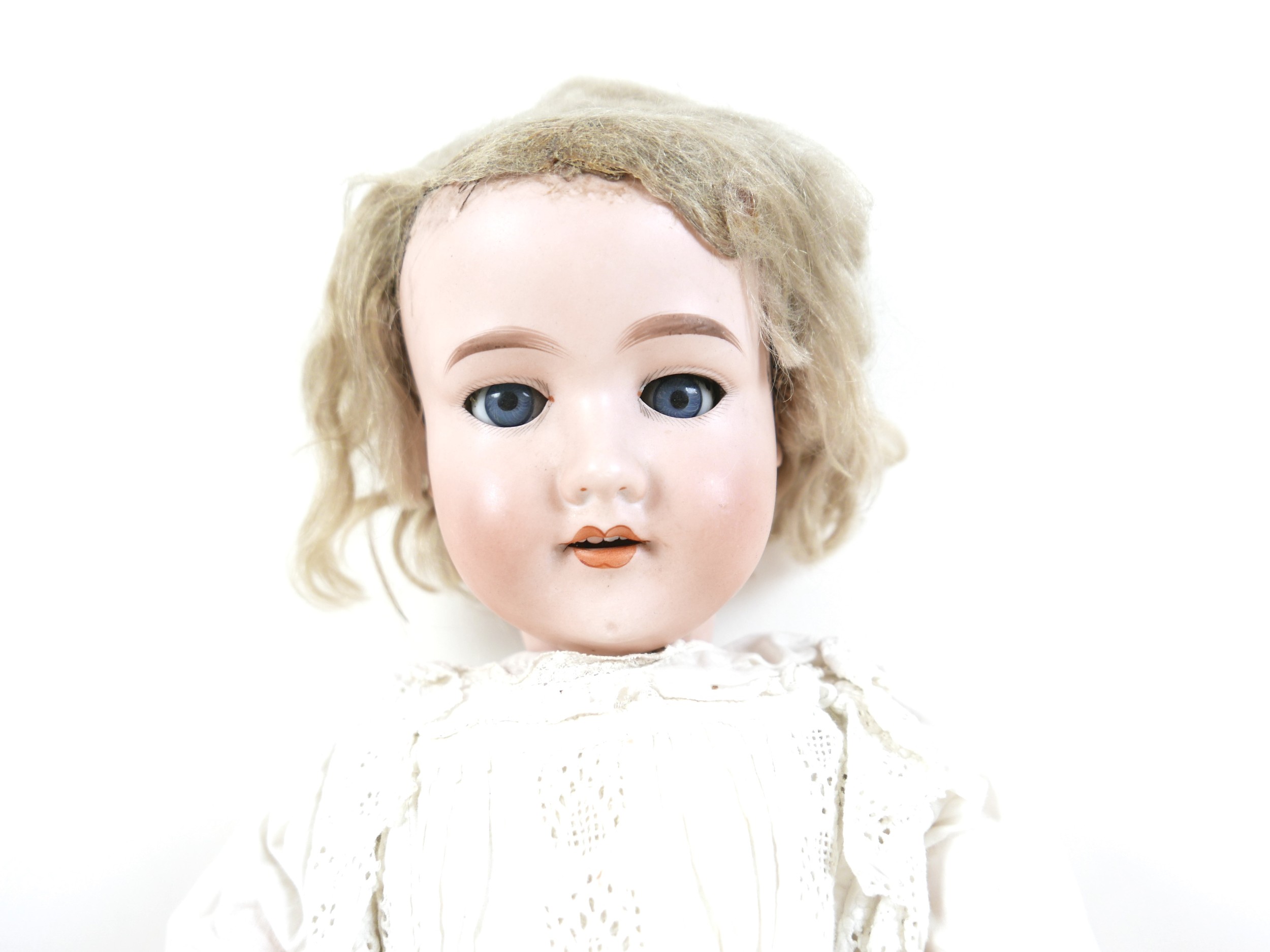 An Armand Marseille bisque porcelain headed doll with open mouth and sleepy eyes, 80cm tall. Some - Bild 3 aus 14