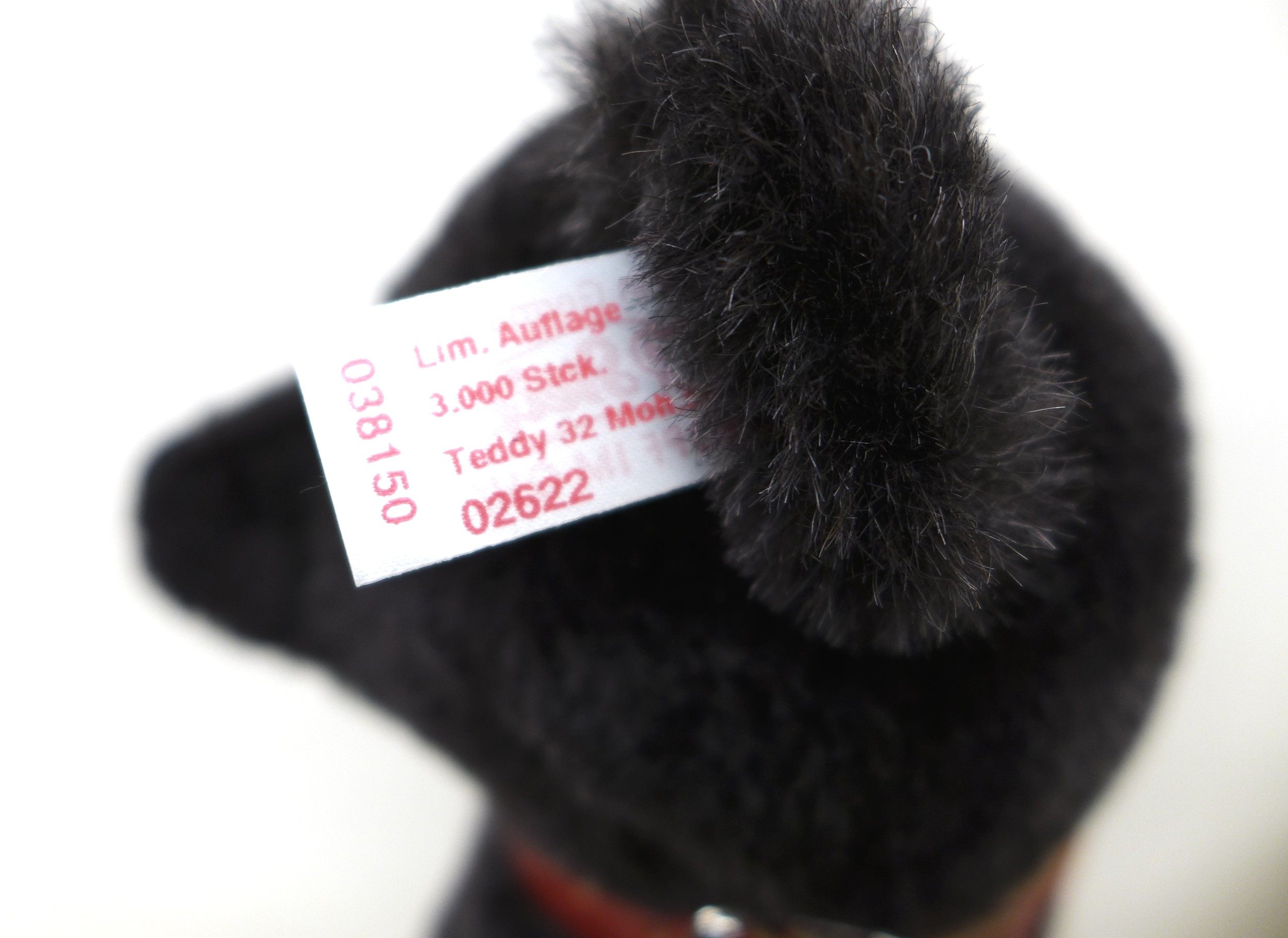 Steiff Teddy Bear Black Bear with red studded collar, Black mohair, poseable five jointed bear, - Image 11 of 13