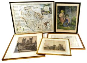 A group of prints and maps, comprising 'An Accurate Map of Devon Shire ...', by Emmanuel Bown, 53 by