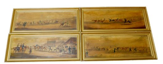 A group of twelve gilt framed prints, in three series, hunting, horses and horse racing, each framed