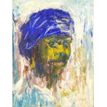 Lawrence James Isherwood (British 1917-1988): 'The Blue Turban', oil on board, framed.