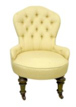 A Victorian button back side chair, with yellow button back upholstery