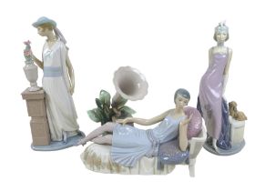 Three 1920s style Lladro lady figurines, comprising 'Lady Grand Casino', #5175, 34.5cm high; '