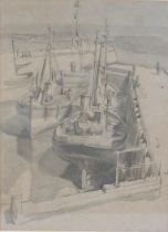 Leslie Gibson (1910-1969) ink and wash "Seahouses Northumberland" 1933 19" by 23" signed and dated