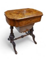 A Victorian burr walnut work box, 61cm by 40cm by 66cm tall.