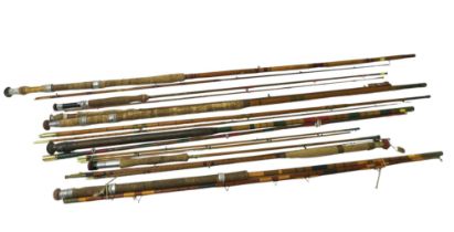 Seven cane and split cane fishing rods.