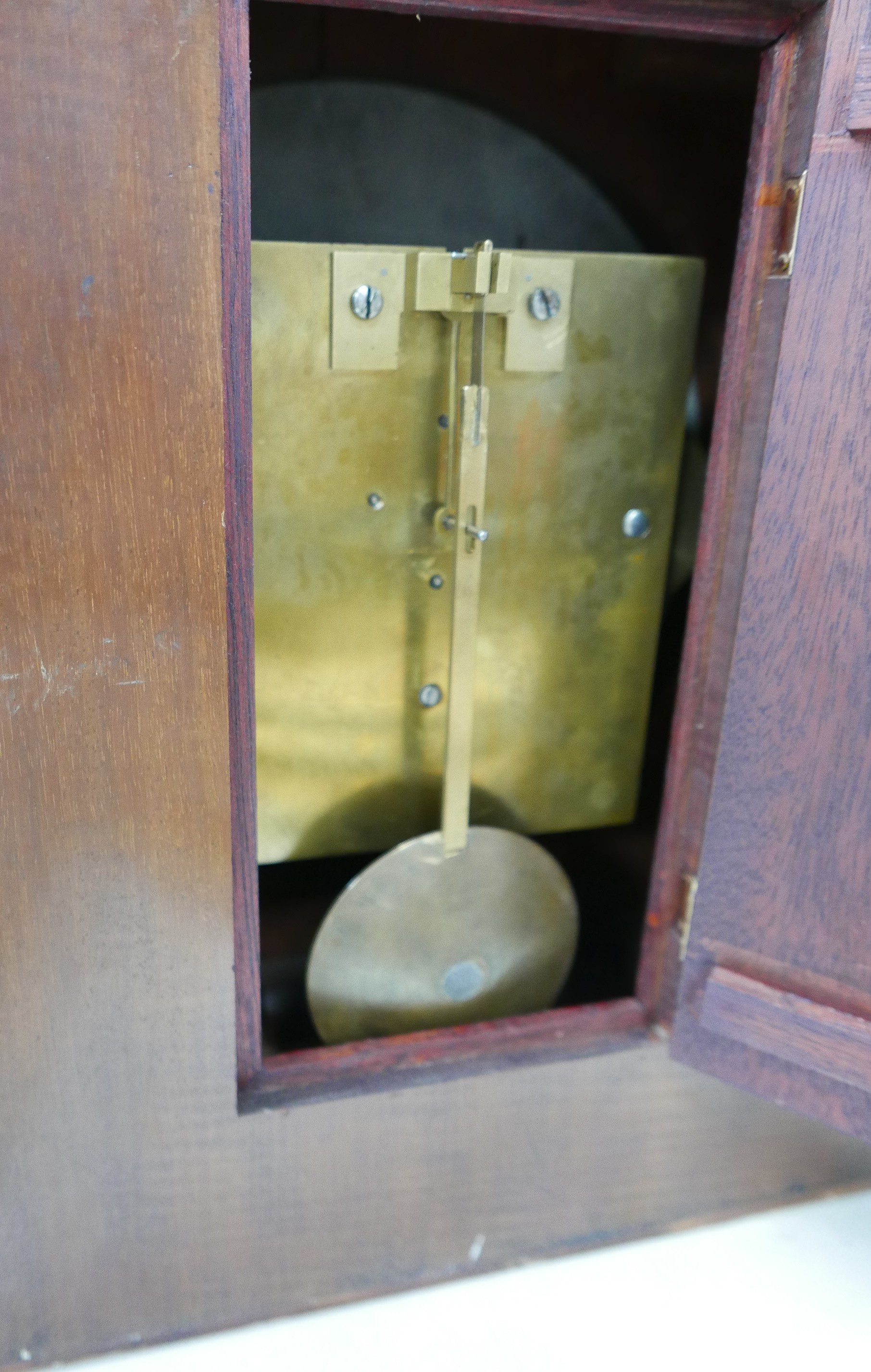 A good late Victorian mahogany library clock with a 12 inch painted dial signed MUNSEY & Co Ltd - Image 9 of 11