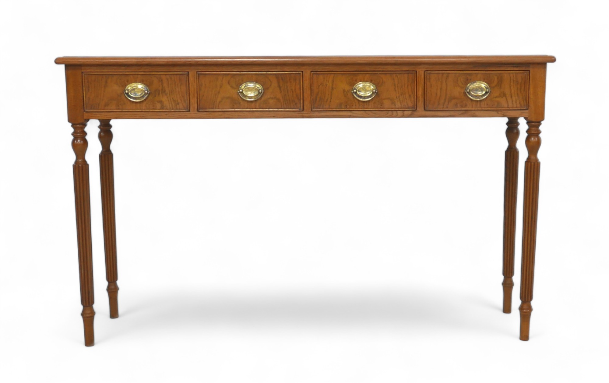 A new burr oak four drawer side/hall table, 126cm by 32cm by 77cm. Made by a cabinet maker to a high - Image 3 of 9