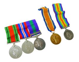 A WWI and a WWII medal group, comprising of a WWI War and Victory Medal, named 015543 PTE. E.