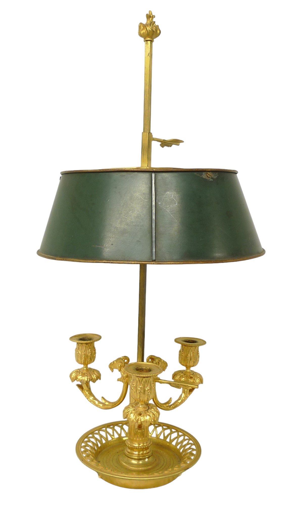 An early 20th century French ormolu bouillotte lamp, the three branches with rams head terminals - Image 22 of 22