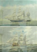 Two Maritime coloured engravings after W J Huggins, frame sizes 72cm by 60cm. Provenance: