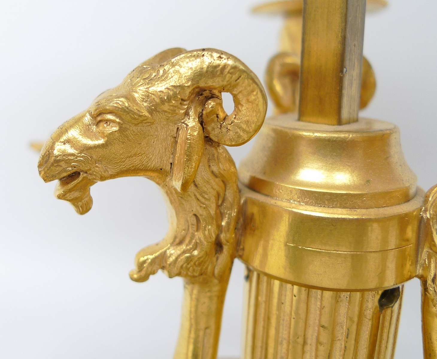 An early 20th century French ormolu bouillotte lamp, the three branches with rams head terminals - Image 20 of 22