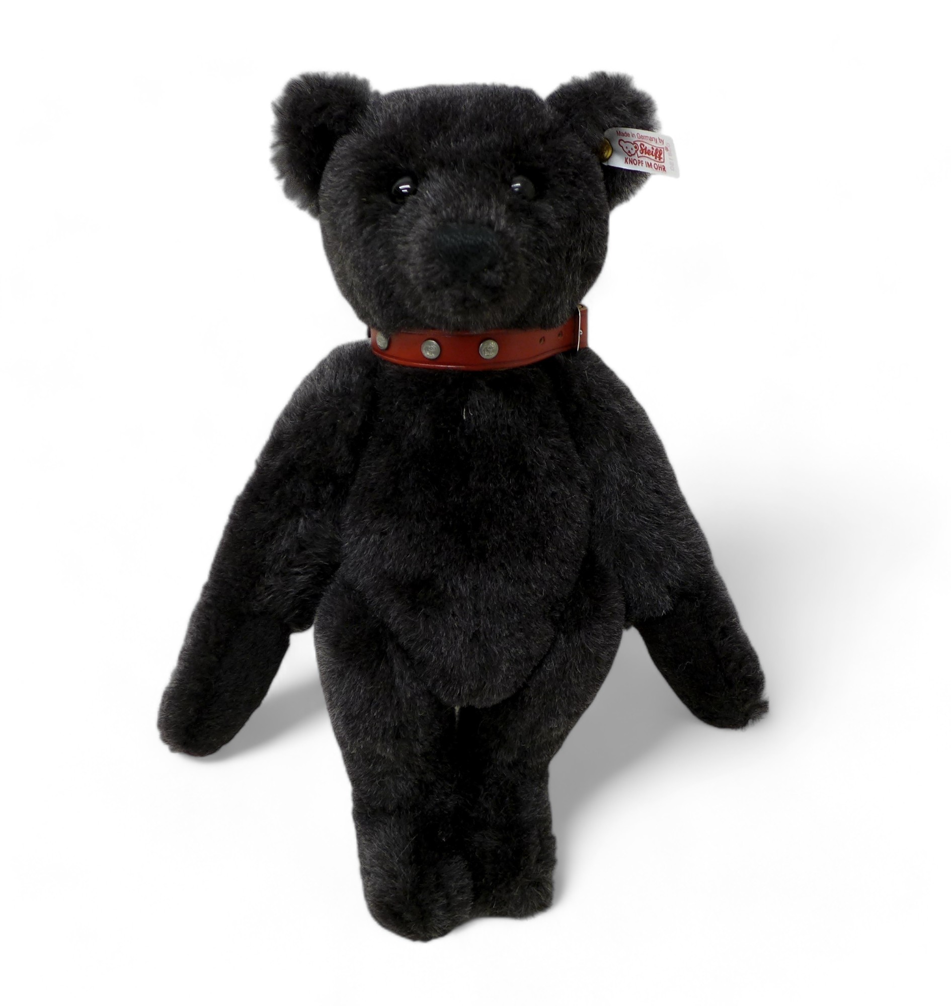 Steiff Teddy Bear Black Bear with red studded collar, Black mohair, poseable five jointed bear, - Image 3 of 13