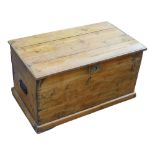 A 20th century pine blanket box, hinged lidded top and with twin metal handles, 81 by 47 by 45cm