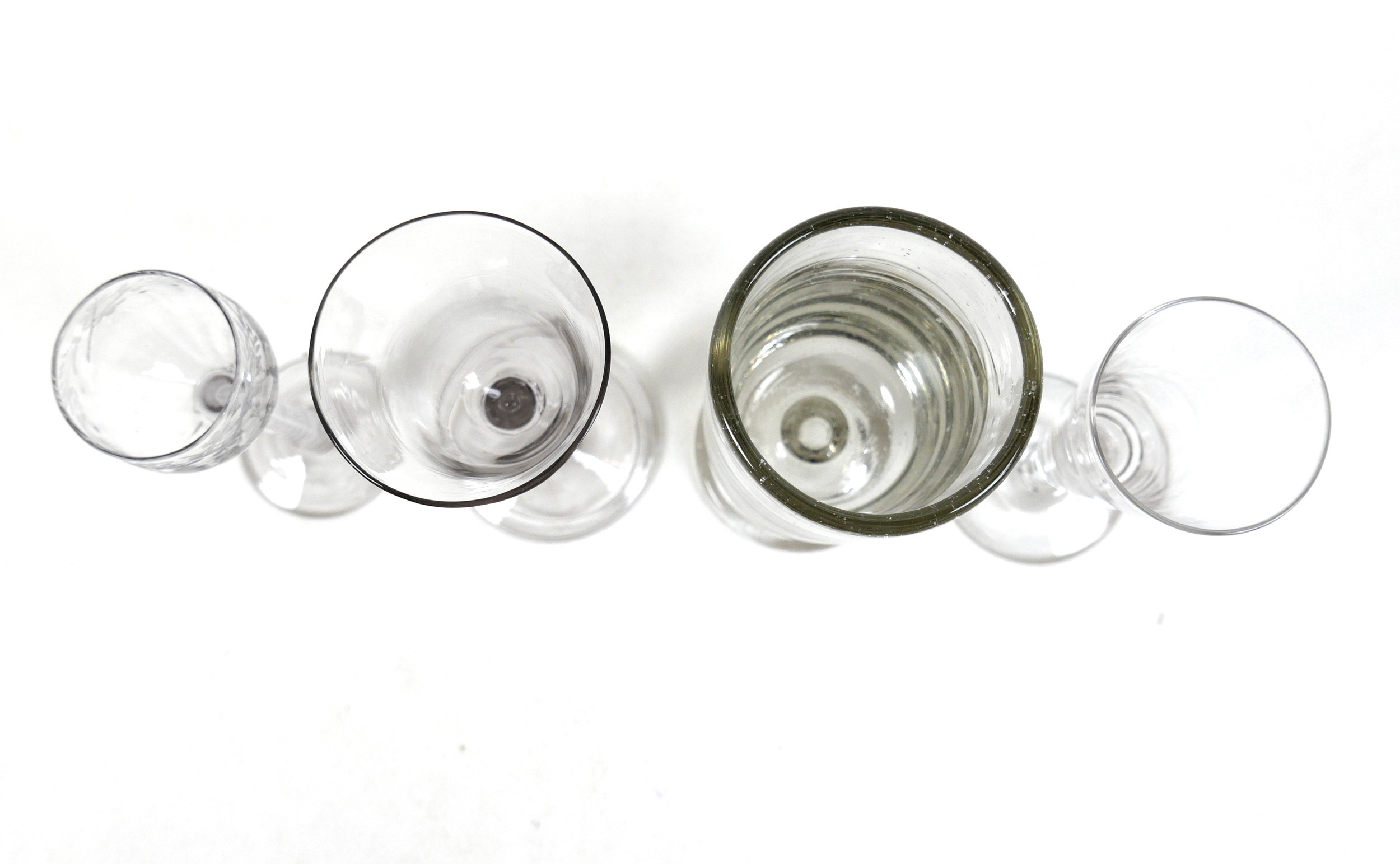 Four 18th century drinking glasses including an air twist cordial glass, largest 7.5cm diameter 16cm - Image 5 of 12