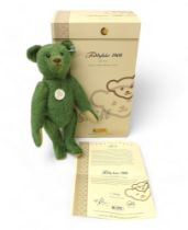 Steiff bear 1908, green mohair, posable five jointed bear, standing 35cm tall, limited edition of