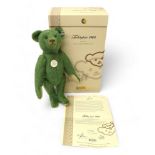 Steiff bear 1908, green mohair, posable five jointed bear, standing 35cm tall, limited edition of