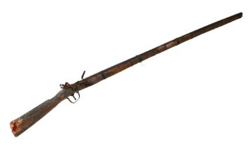 A flintlock musket in need of restoration, 135cm overall length, a/f.