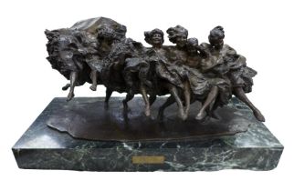 Giuseppe Renda (Italian, 1859-1939): 'Can-Can Dancers' (IL Ballo Can-Can), dated 1912, a bronze
