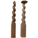 A pair of 17th century oak barley twist columns, 13 by 13 by 107cm high. (2)