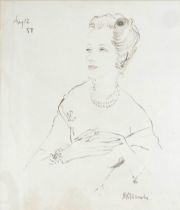 Rene Robert Bouche (1905-1963): a pencil sketch portrait of a society lady frame size 60cm by