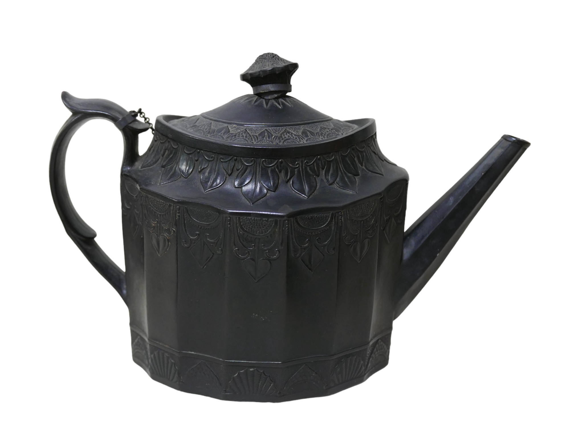 Four pieces of basalt wares, comprising a teapot, 27 by 11.5 by 18cm high, and milk jug, 10.5 by 5.3 - Image 3 of 10