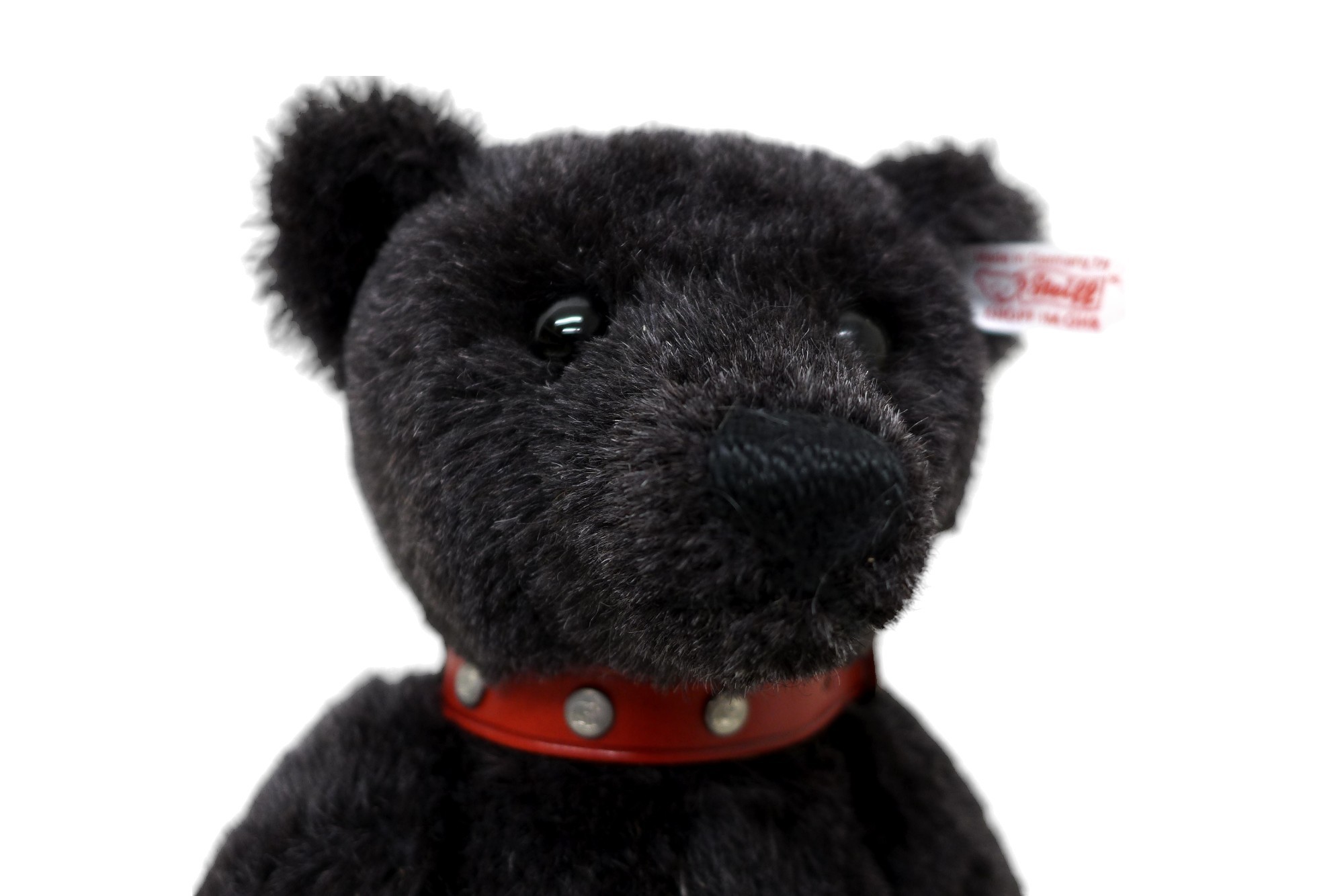 Steiff Teddy Bear Black Bear with red studded collar, Black mohair, poseable five jointed bear, - Image 8 of 13