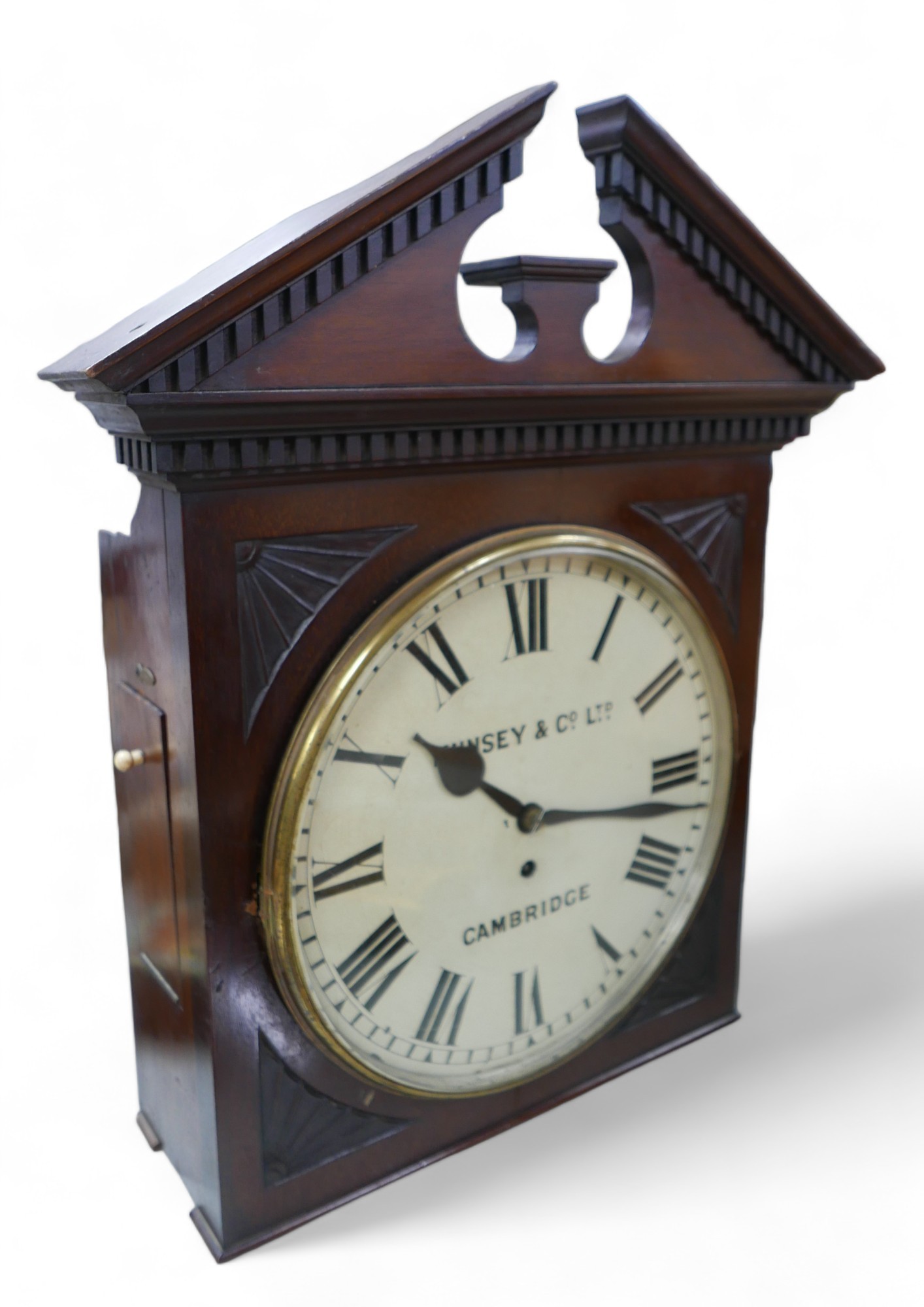 A good late Victorian mahogany library clock with a 12 inch painted dial signed MUNSEY & Co Ltd - Image 3 of 11