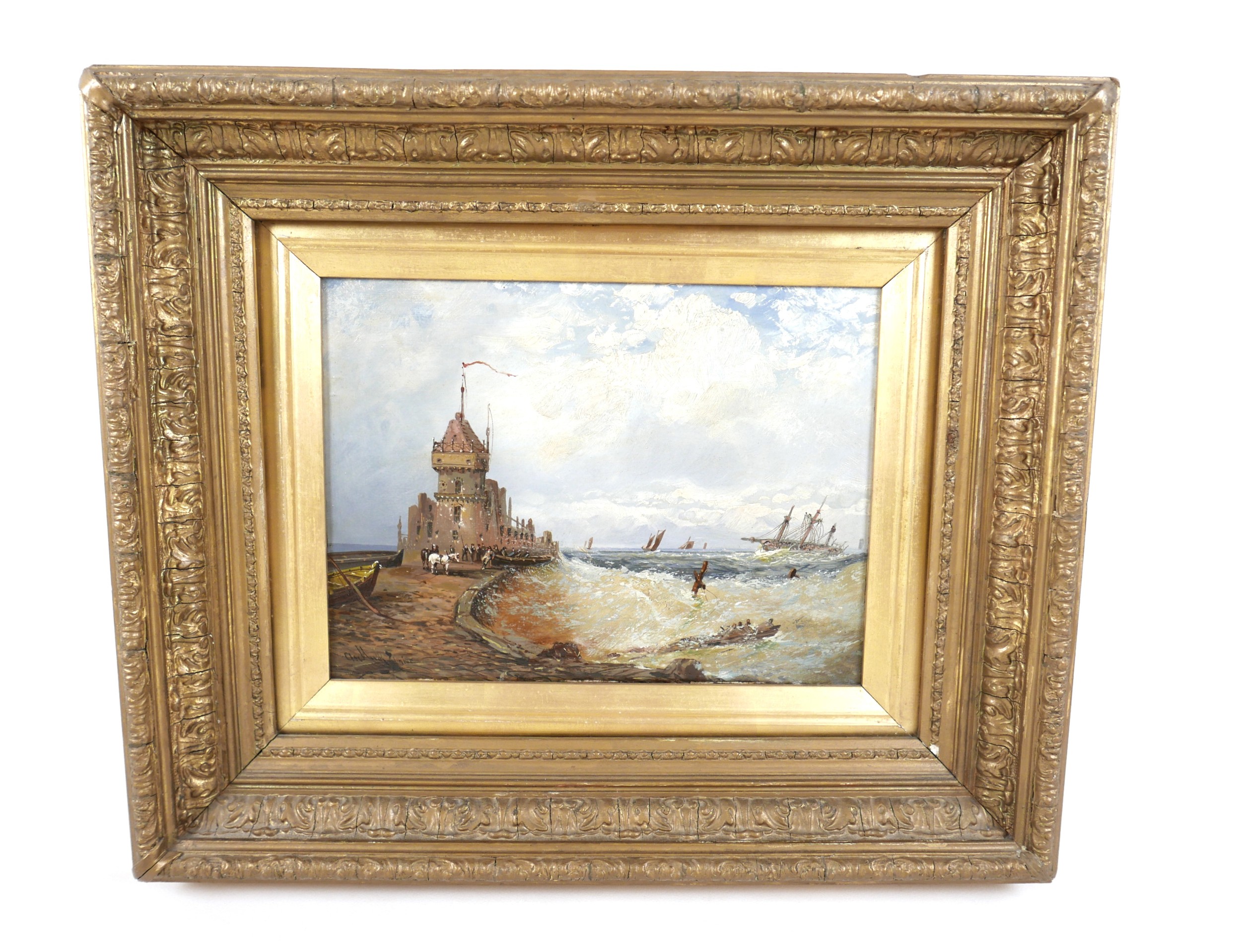 Abraham Hulk Senior (1813-1897) oil on tin "Ship wreak on the Norfolk coast, signed bottom left,