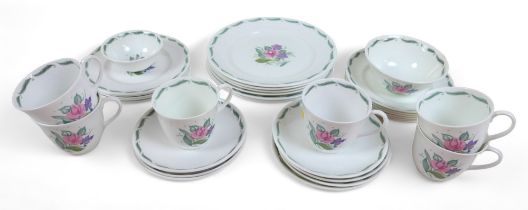 A Susie Cooper tea set, decorated in the Fragrance pattern, C485, transfer printed, comprising six