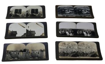 A set of stereoscopic WWI themed cards, comprising eleven Keystone View company cards, fourteen