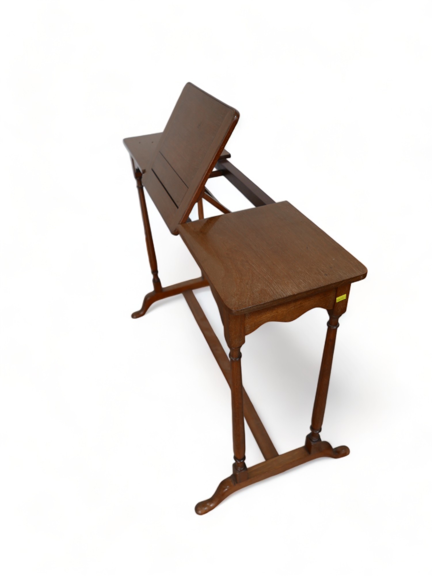 An early 1900s mahogany library reading table with a folding bookrest 93.5 by 46.5 by 68.5cm tall. - Image 7 of 11